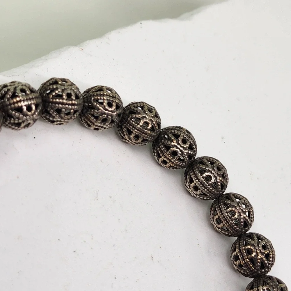 Alex & Ani Vintage Sixty-Six Bronze Tone Filigree Bead Bracelet Coin Charm Boho